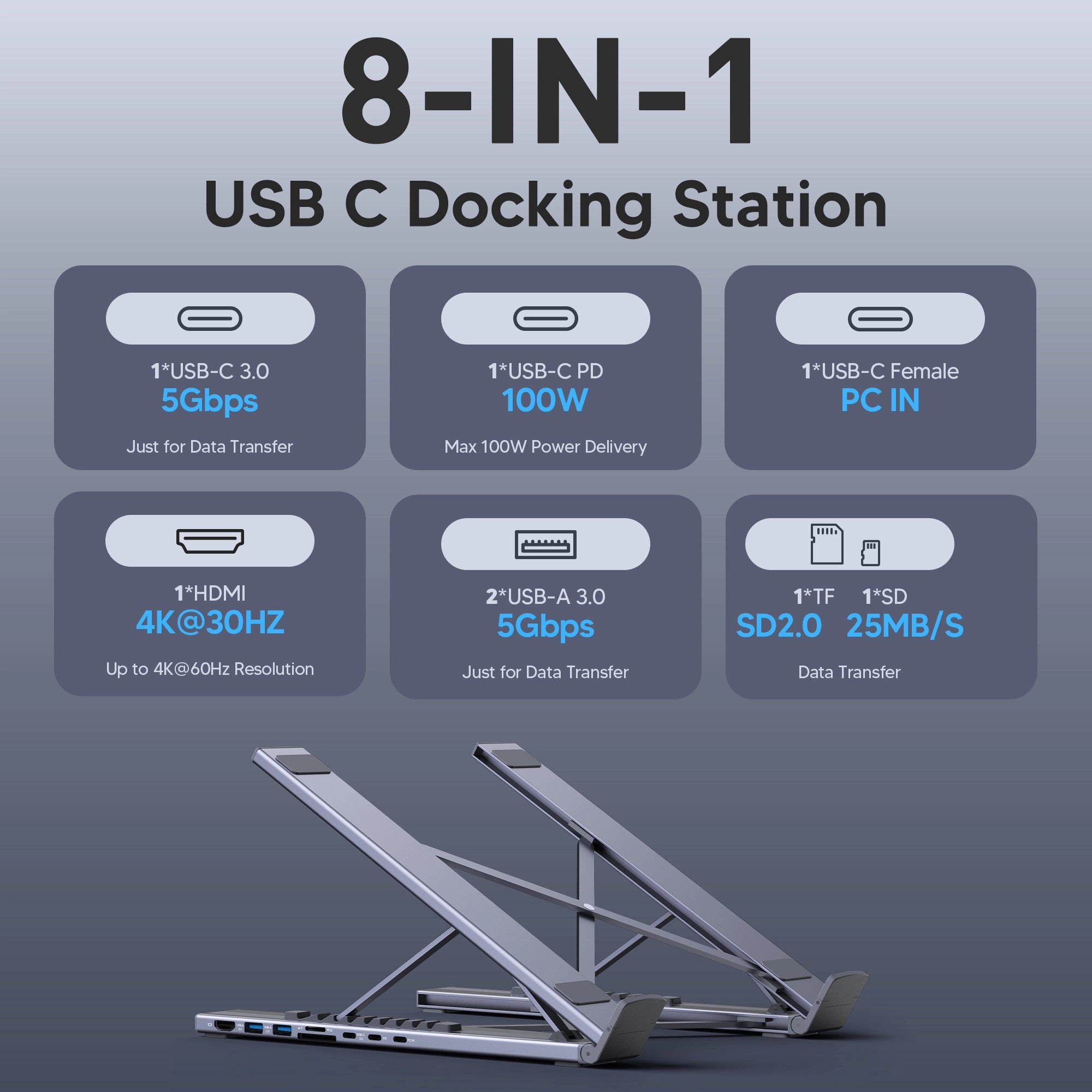 8-in-1 USB-C ノートパソコンドックスタンド