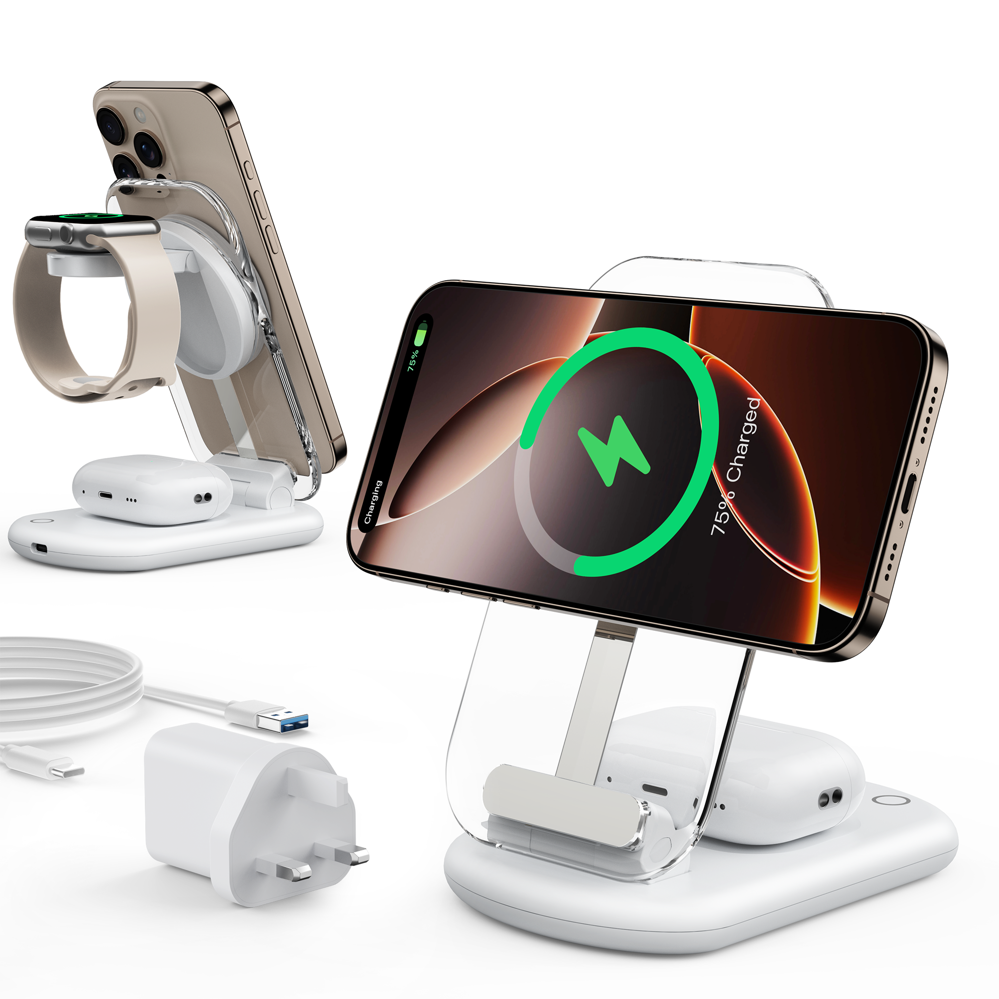 iPhone、Apple Watch、AirPods用3in1マグネット式ワイヤレス充電器