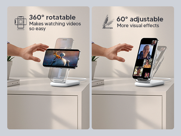 Flexible Multi-angle Magnetic Phone Stand Charger for Hands-free Video Calls and Viewing