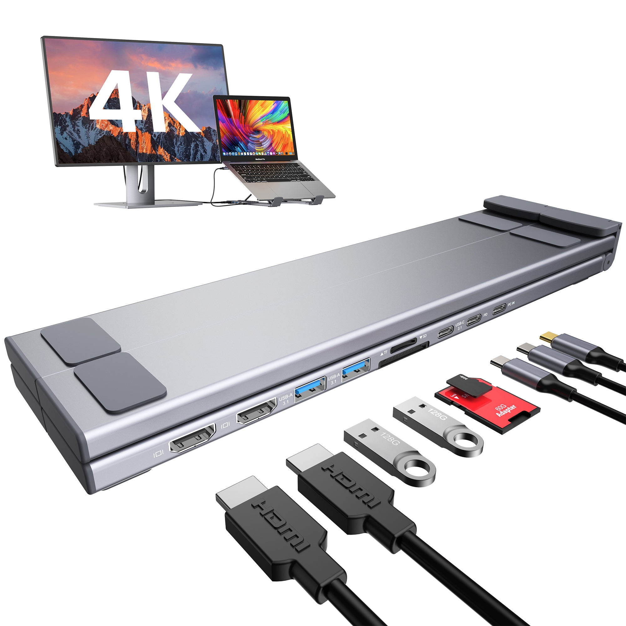 USB-Cラップトップドックスタンド — ケーブル1本でフルセットアップ