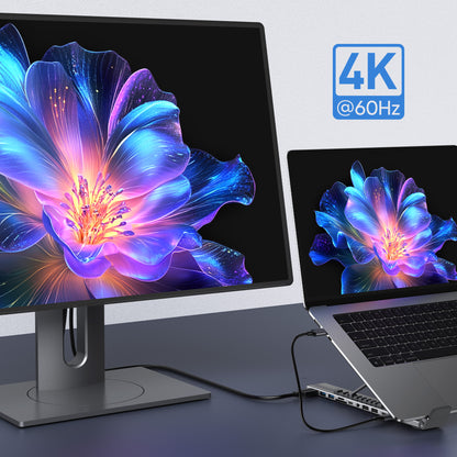 Minimalist Desk Setup featuring Mukiya Plus Dock with External 4K Monitor Connection