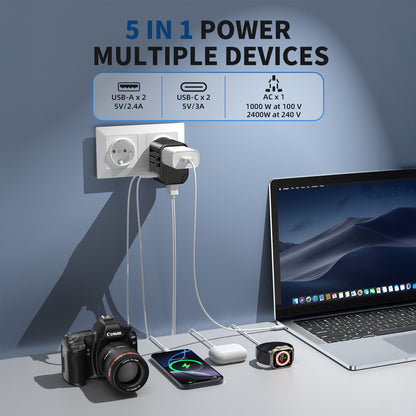 Charge Up to 5 Devices Simultaneously with Mukiya Multi-port Universal Power Adapter