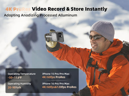 Record 4K ProRes 60fps/120fps Directly to Mukiya SSD Enclosure - Perfect External Storage for iPhone 16 Pro Video